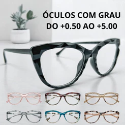 Óculos De Leitura Com Grau Para Perto Gatinho Diamante Redondo Descanso Presbiopia Lentes Prontas