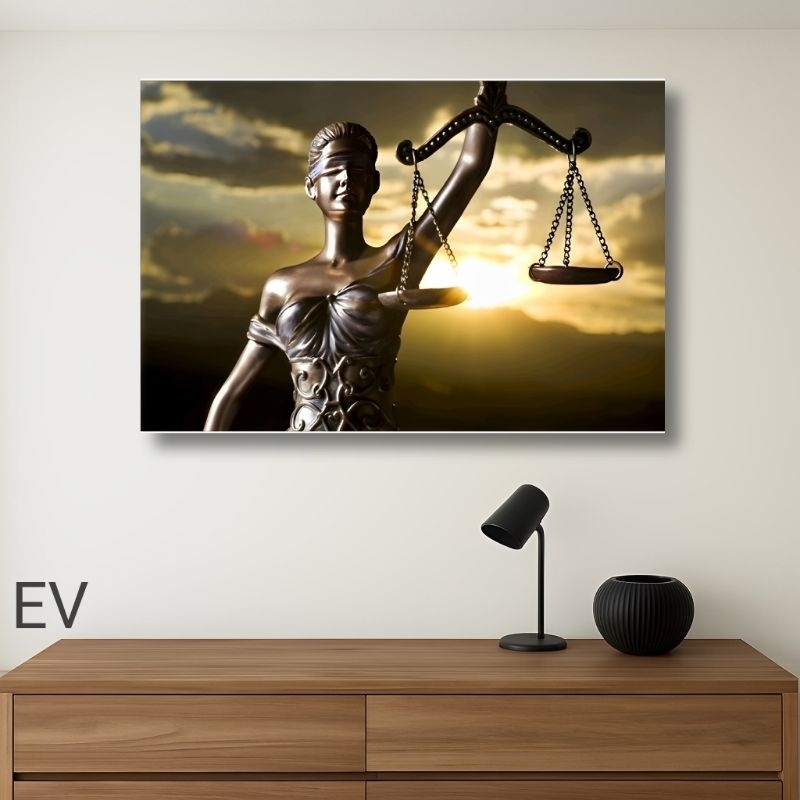 Quadro decorativo estátua com bandeja da justiça e só poder direito
