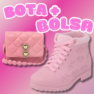 Kit bolsinha e bota infantil feminina PROMOÇÃO outono inverno PINK PRETO E ROSA BB ENVIO IMEDIATO em Oferta na Shopee