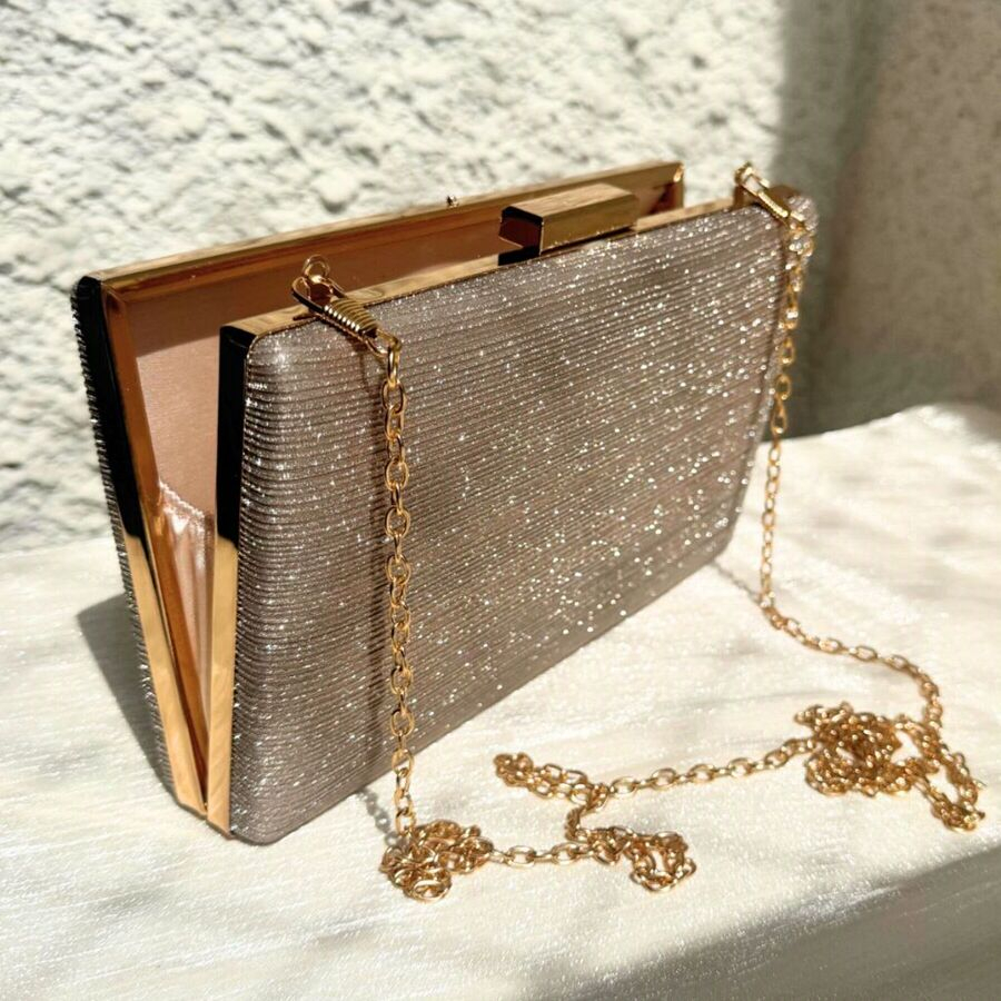 Bolsa Clutch BRILHO CHAMPANHE- Elegante e Brilhante para Festas de Formatura e Casamentos