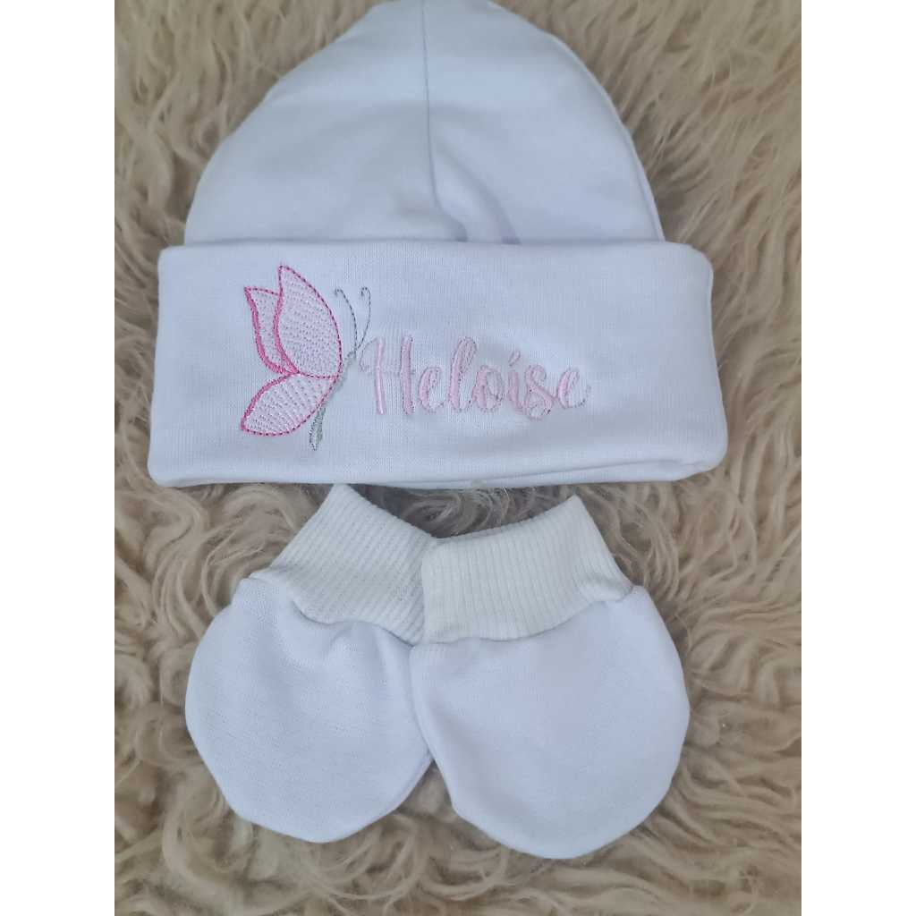 Kit  Touca E Luva RN  Com Borboleta E Nome Bordados