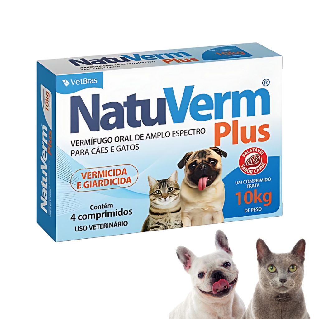 Vermifugo NatuVerm Plus 10kg Cães Gatos Mata Giardia Cx com 4 Comprimidos em Oferta na Shopee