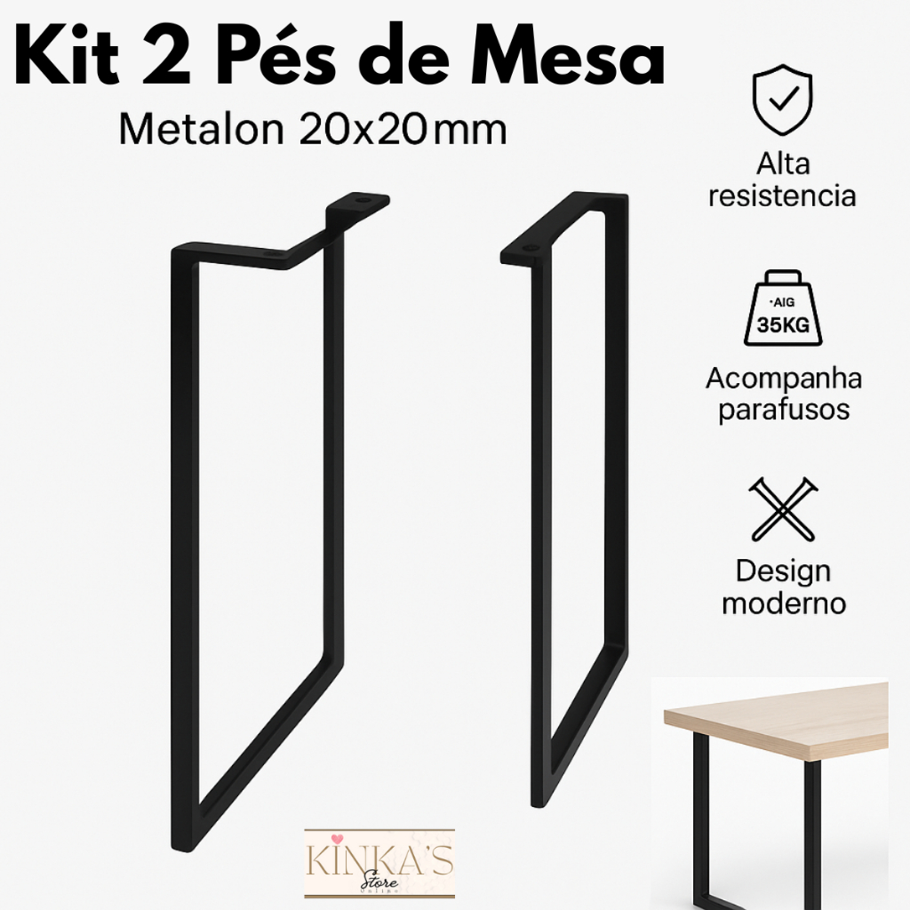 Kit 2 Pés de Ferro Base para Mesa, Escrivaninha e Aparador Tipo Industrial Cores Preto e Dourado