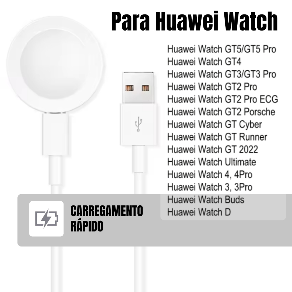 Carregador USB Para Huawei GT5 Pro, GT4, GT3 Pro, GT2 Pro, Porsche, GT Cyber Runner, Watch 4 3 Pro em Oferta na Shopee
