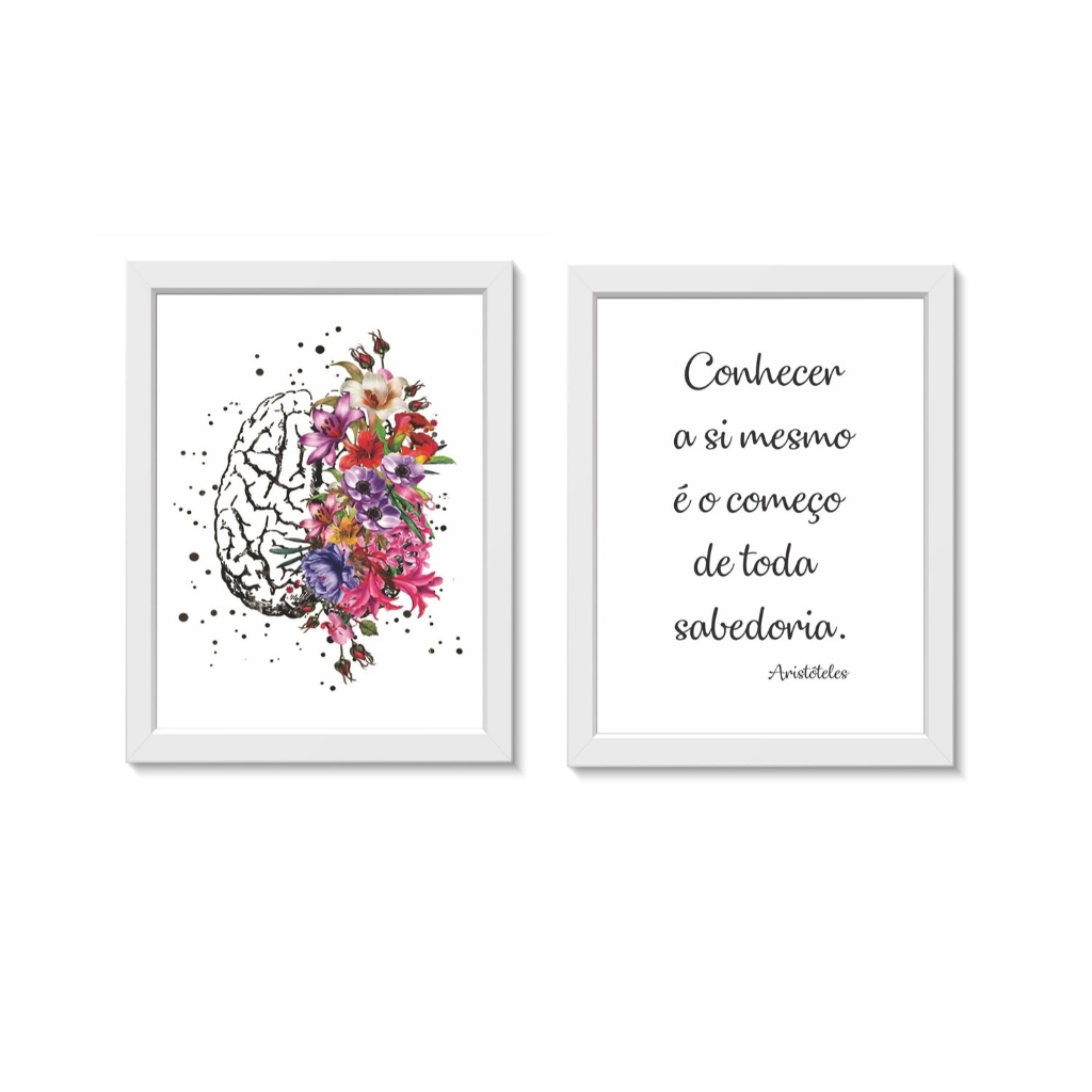 Kit 2 Quadros Decorativos Consultório de Psicologia Psicanálise Molduras 20x30cm Madeira
