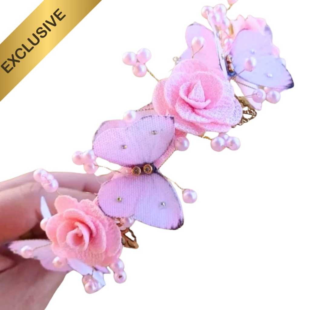 Tiara Jardim Encantado Luxo com Flores e Borboletas - Arco - Faixinha - para Festa Temática