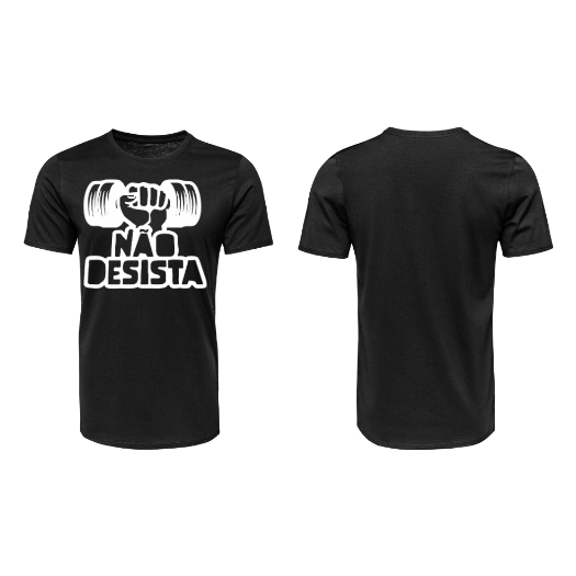 CAMISETA P A GG PRETO/BRANCAUNISSEXESTAMPA NÃO DESISTA TREINOS ACADEMIA ESPORTES LAZER FESTA ALGODÃO