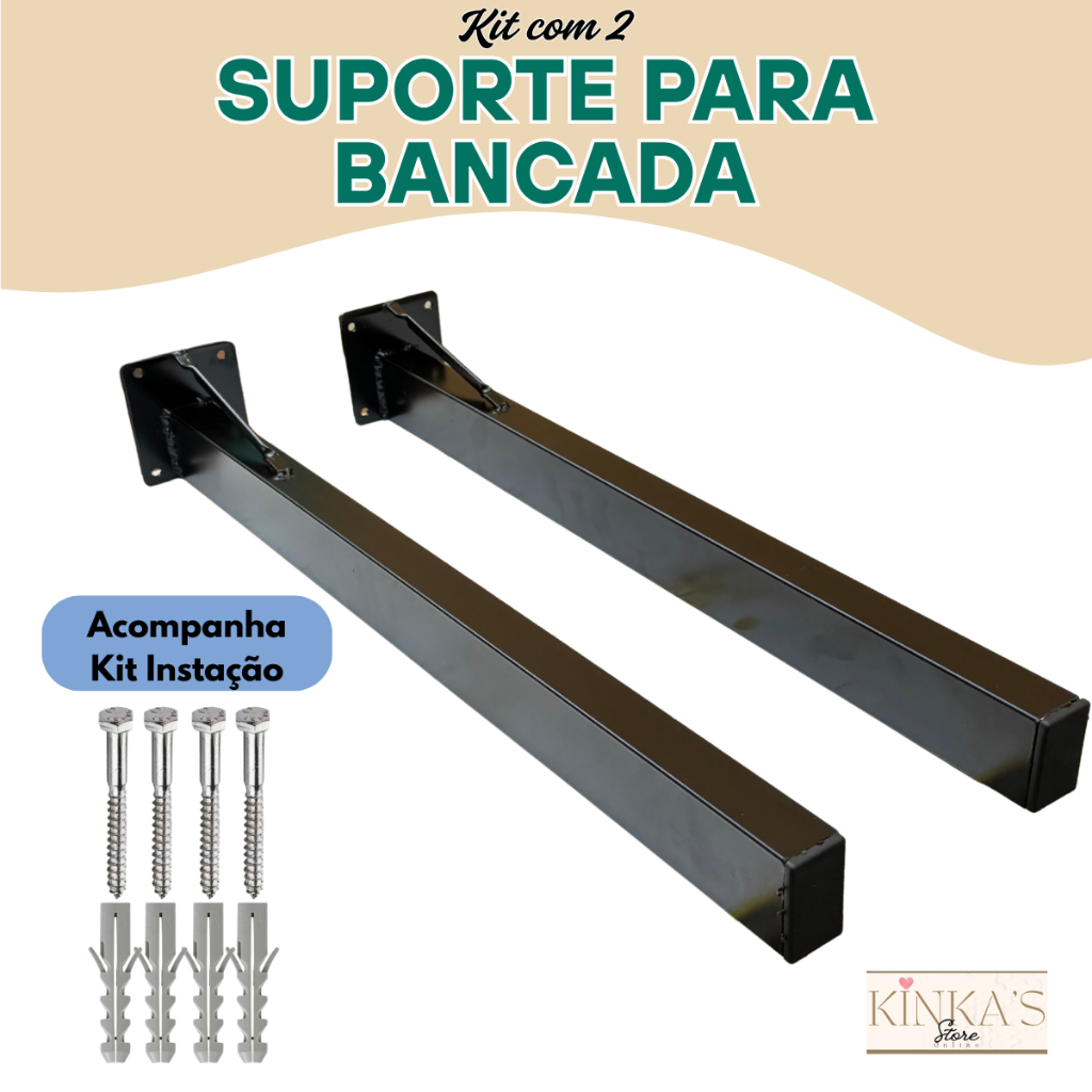 Kit 2 Grapa de Parafusar Suporte de Pia Bancada Tanque Reforçado Medidas 30cm 40cm 50cm 60cm