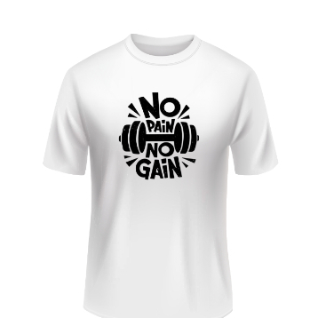 CAMISETA UNISSEX ESTAMPADA NO PAIN NO GAIN TREINOS DIA A DIA ACADEMIA CONFORTÁVEL ESTILO PRET/BRANCA