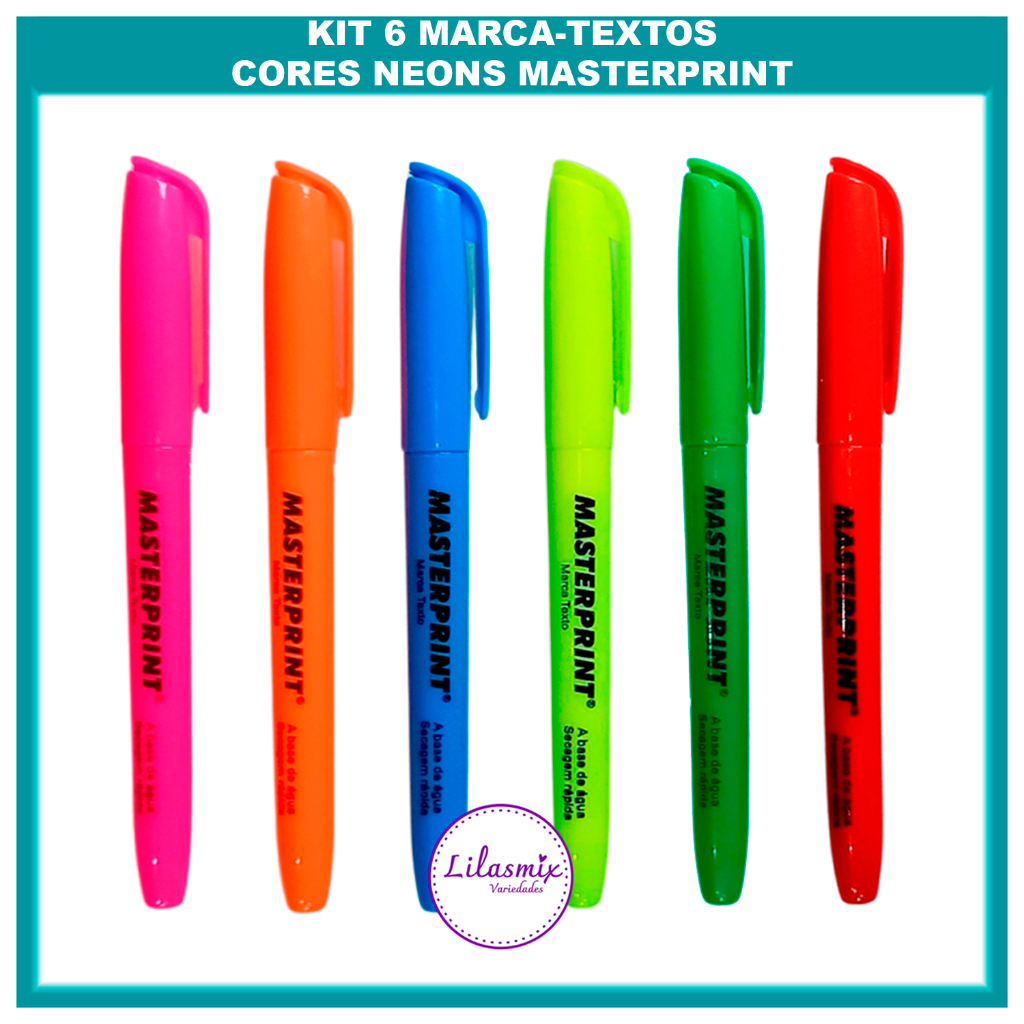 Kit 6 Marca Texto Canetas Cores Neon Masterprint Material Escolar Universitario Completo Grifa Texto em Oferta na Shopee