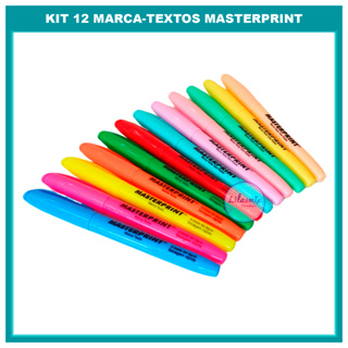 Kit Marca Texto 12 canetas canetinhas coloridas Masterprint (6 Neon + 6 pastel) Material escolar em Oferta na Shopee