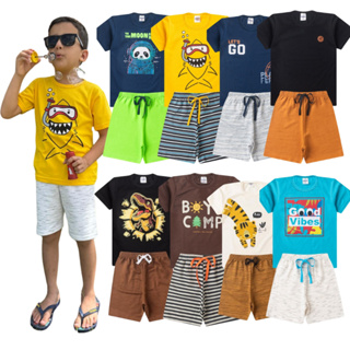 Kit Sortido 8 Peças de Roupas Infantil Menino 4 Camisetas + 4 Bermudas - Kit 4 Conj Verão Masculino em Oferta na Shopee