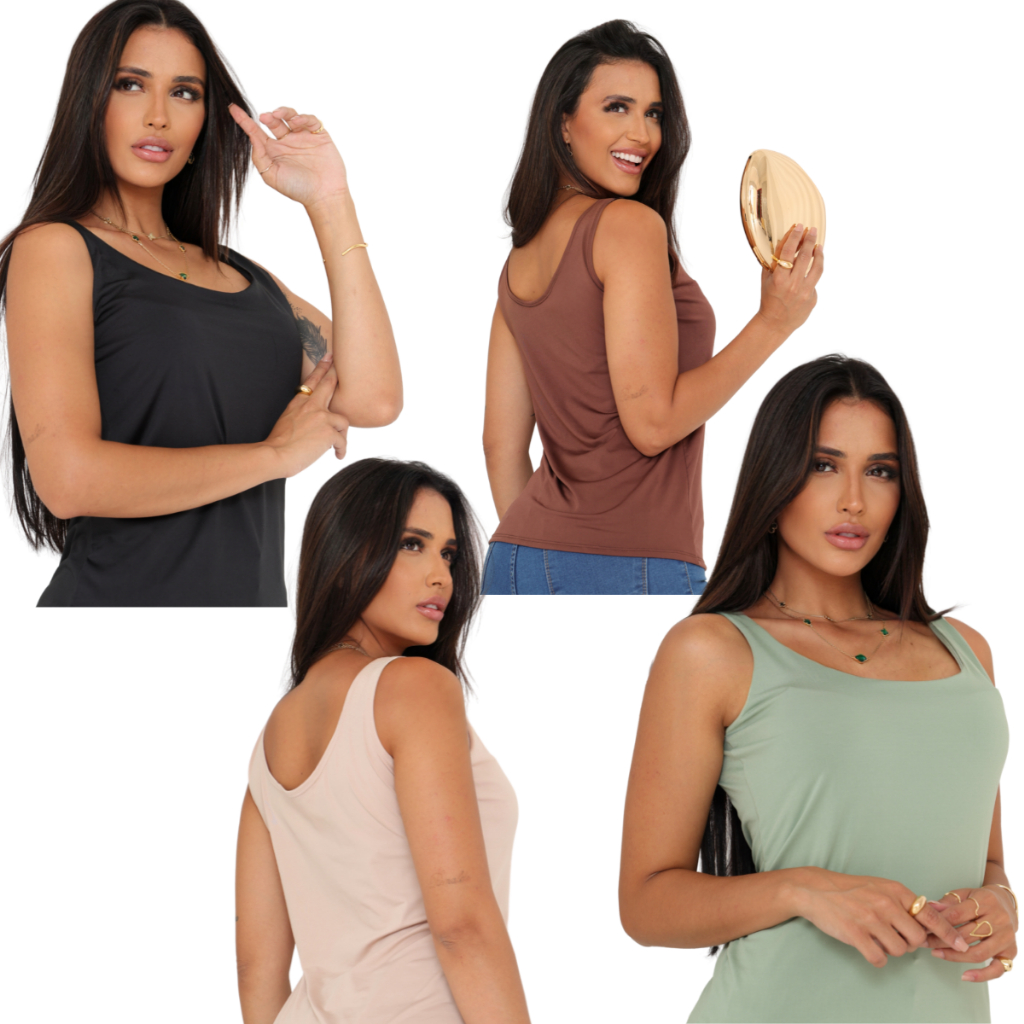 Kit com 3 Blusa Regata Suplex Alça Larga Elegante Feminina sem Transparência Não Amassa Te...