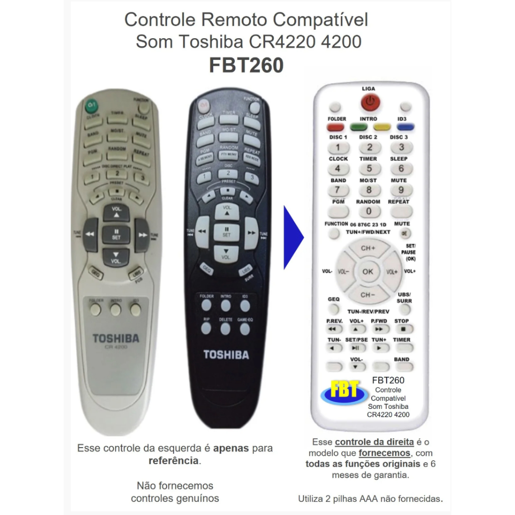Controle Remoto Compatível p/ Som Semp Toshiba CR4220 FBT260