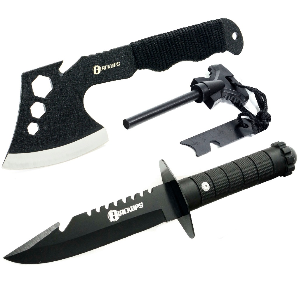 Machado Tático Viking Aço Militar Camping Sobrevivência K-A01+Faca Tática THY-16 + Pederneira B Ops