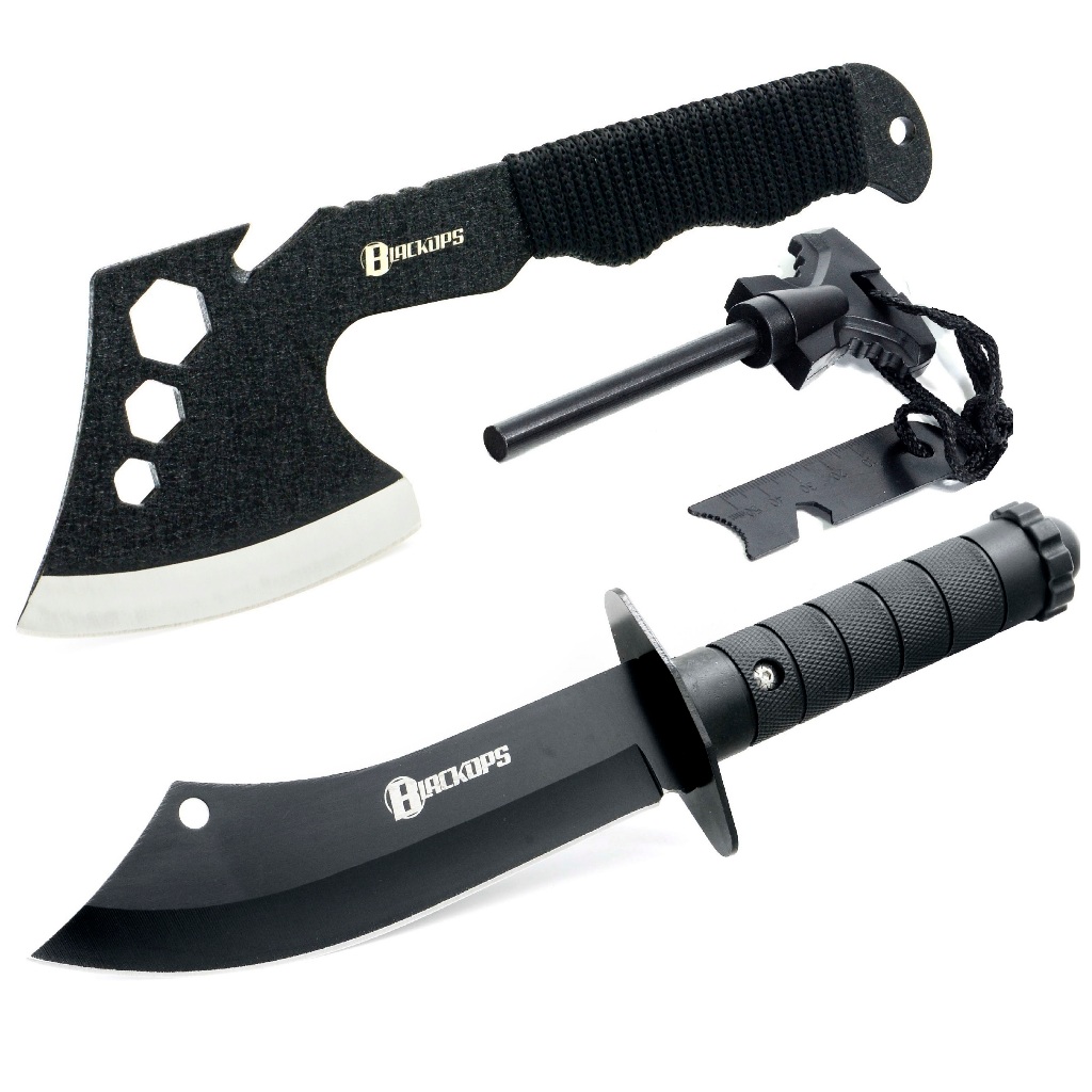Machado Tático Viking Aço Militar Camping Sobrevivência K-A01+Faca THY-13+ Pederneira Black Ops