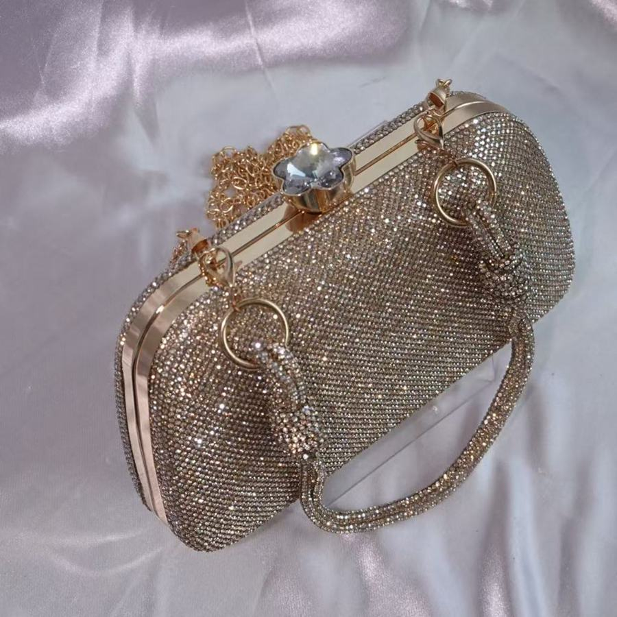 Bolsa Clutch LUXO DOURADA Festa Casamento Com Strass Carteira Feminina com Glitter Para Festas