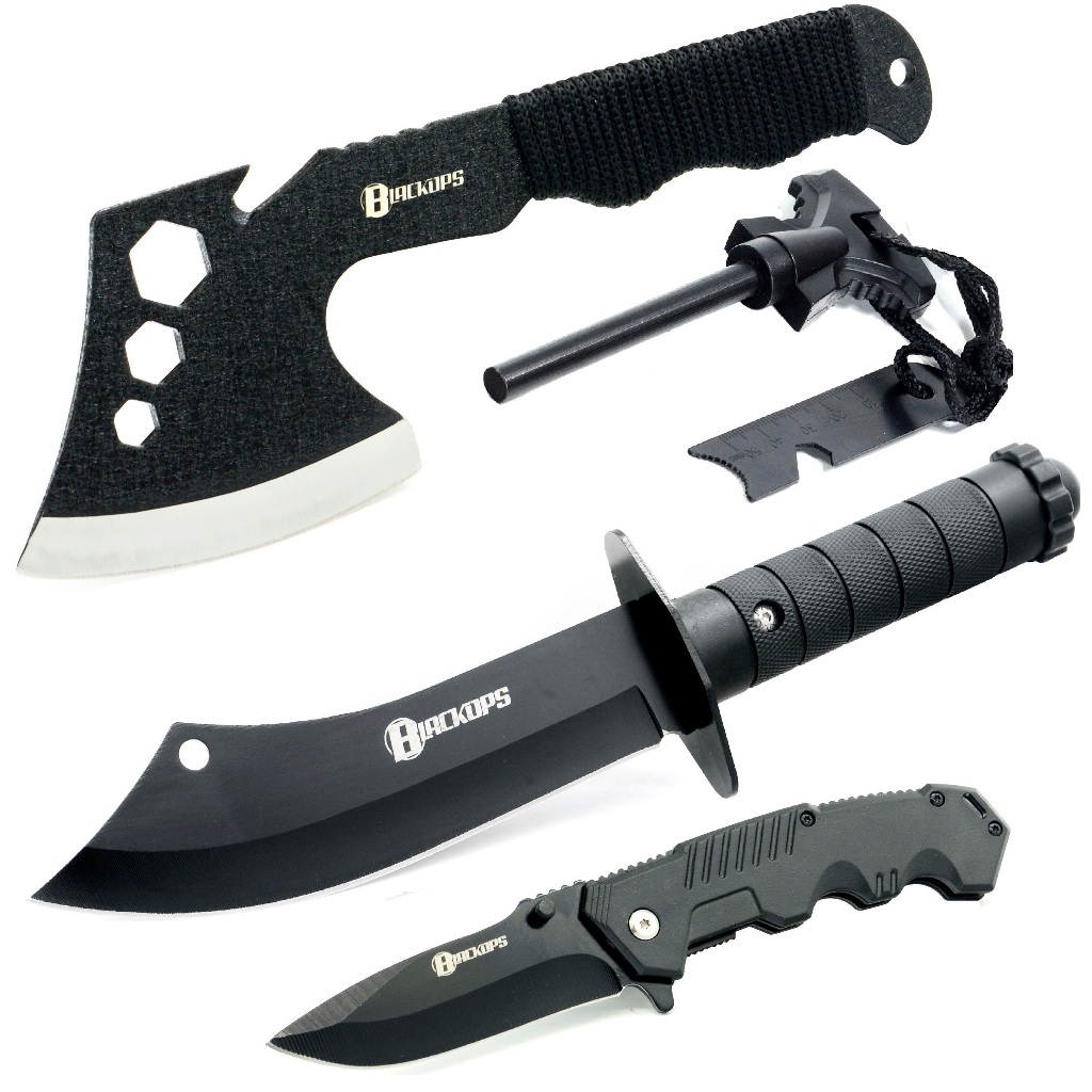 Machado Tático Viking Camping Sobrevivênc K-A01+Faca THY-13+Pederneira+Canivete Semi Automático kn-1