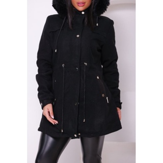 parka feminina de lã batida toda peluciada por dentro com capuz removível vários cores de alta qualidade em Oferta na Shopee