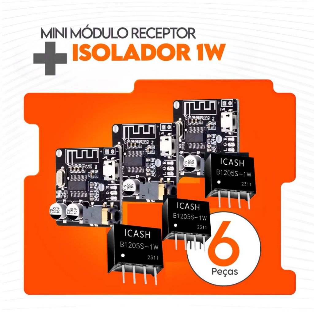 3x Placa Receptor Bluetooth 5.0 + 3x Isolador B1205s 1w em Oferta na Shopee