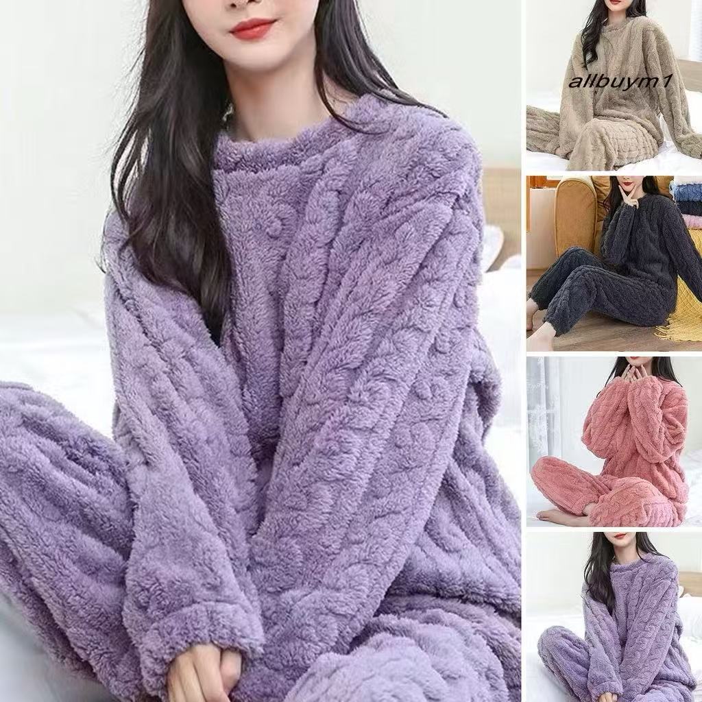 Conjunto Pijama De Inverno Pelúcia Quente De 2 Peças De Roupa De Dormir Elegante Pullover ...