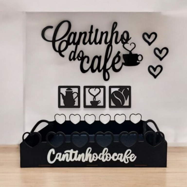 Kit Cantinho do Café Bandeja Coração + Apliques de Parede em MDF Cores em Oferta na Shopee
