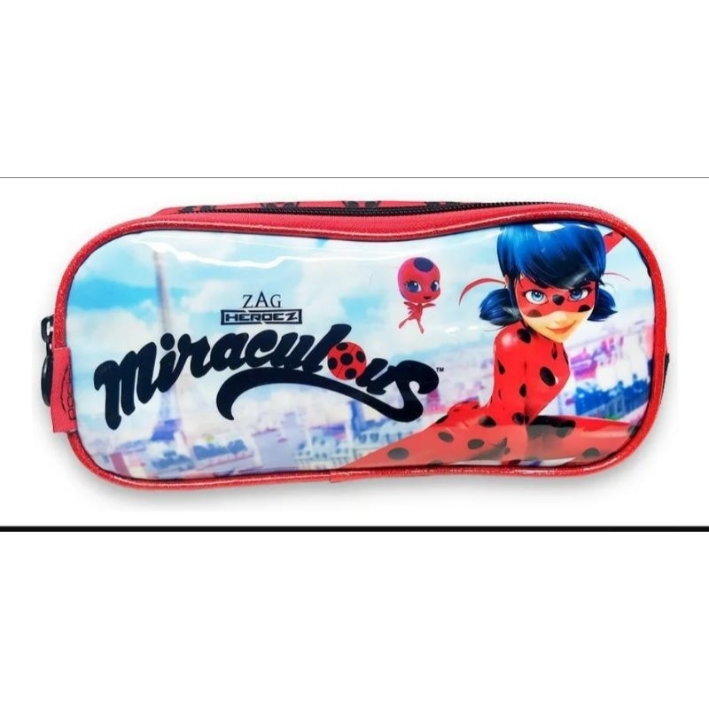 Estojo duplo vermelho e preto miraculous