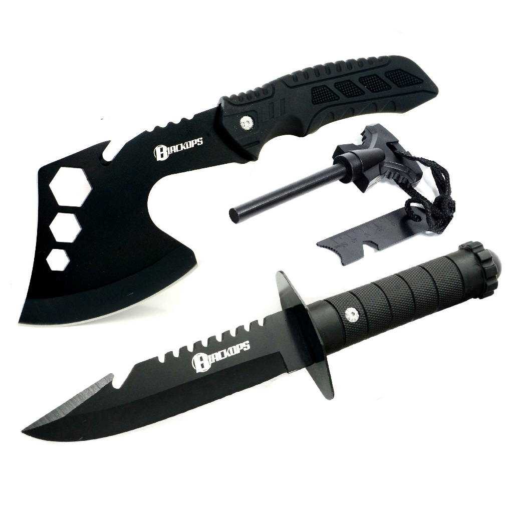 Machado Tático Viking Militar Camping Sobrevivência K-A03 + Faca Tatica THY-16 + Pederneira Magnésio
