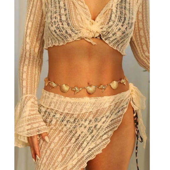 Cinto de Corrente Concha Corrente Cintura Fecho Ajustavel Metal Moda Praia Lançamento  Boêmio em Oferta na Shopee