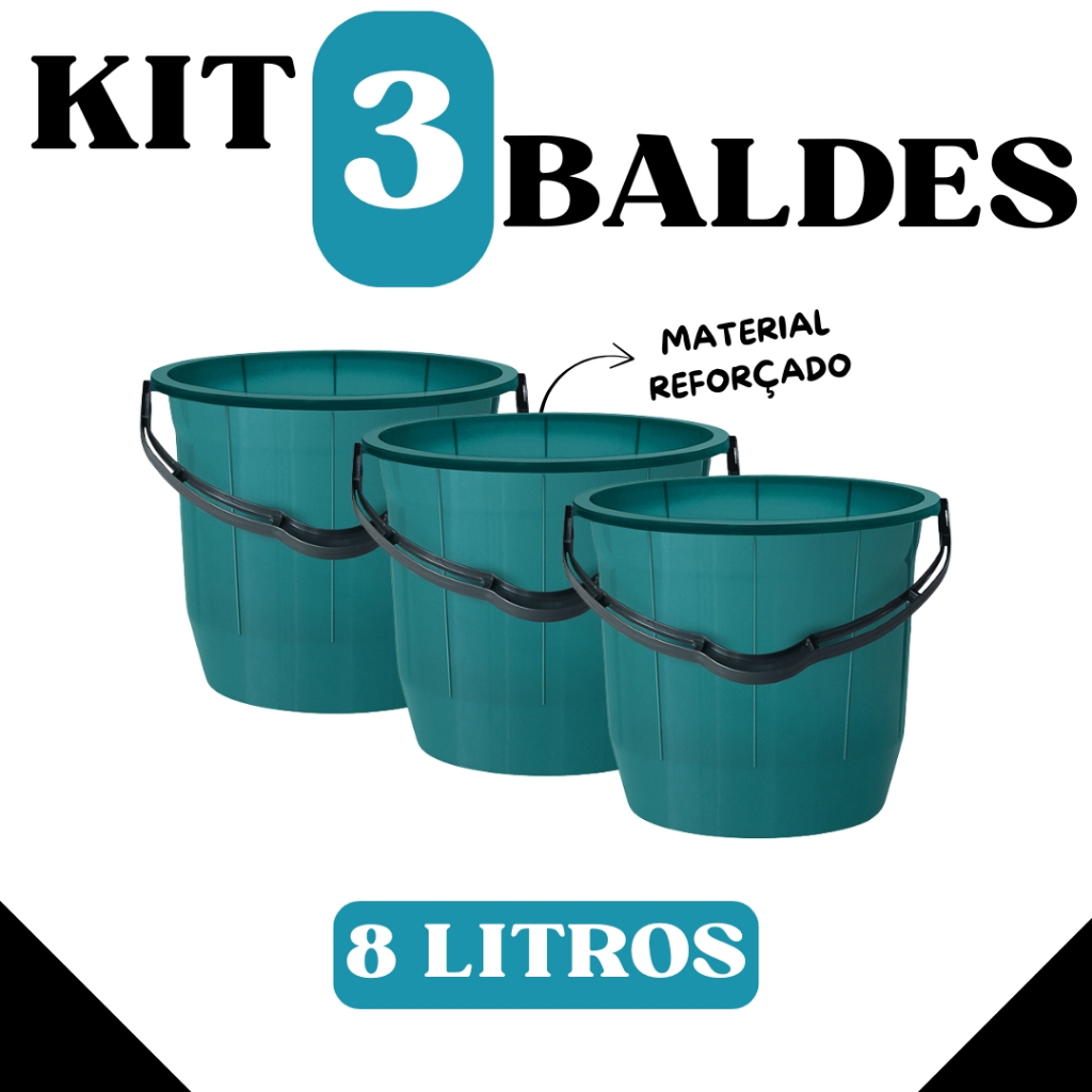 KIT COM 3 BALDES – 8 LITROS CADA | CORES SORTIDAS 🎨 - TOY BF08