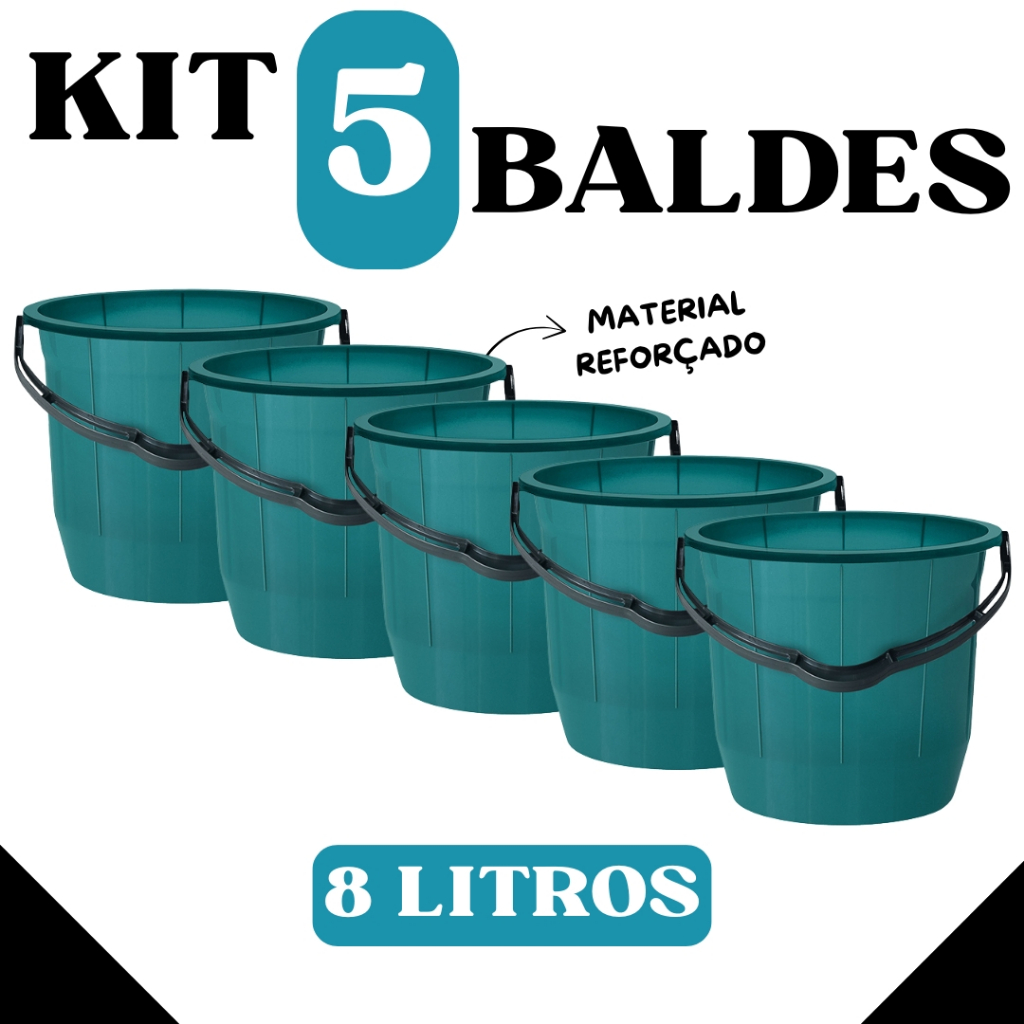 KIT COM 5 BALDES – 8 LITROS CADA | CORES SORTIDAS 🎨 - BF08
