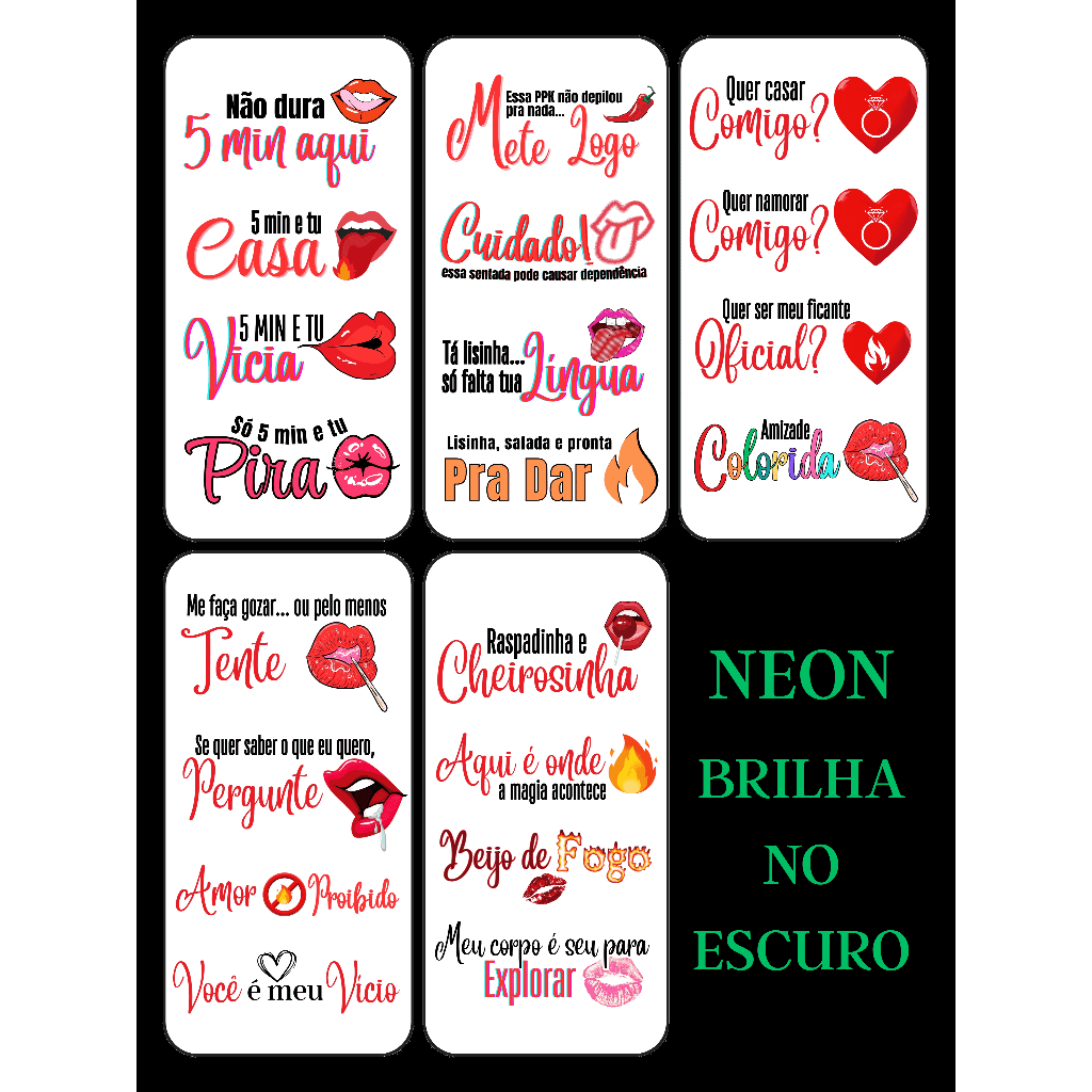 5 Cartelas | 20 Tatuagens Temporárias | Neon - Brilha no Escuro | Tatuagem a prova D'água em Oferta na Shopee