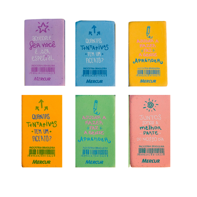 Kit c/2 Borrachas Coloridas c/Frases- Pull Pack Retangular Mercur em Oferta na Shopee