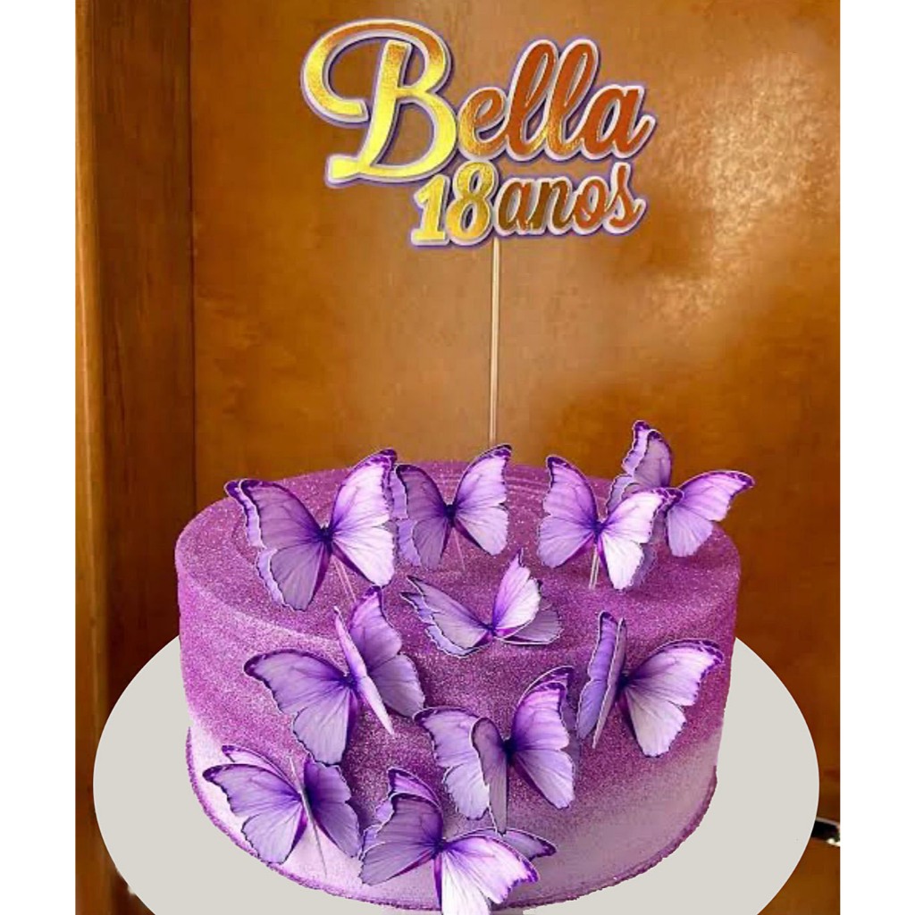 Topo de Borboletas Lilás 3D - Topper Borboletas Lilás - Topper Borboletas em Oferta na Shopee