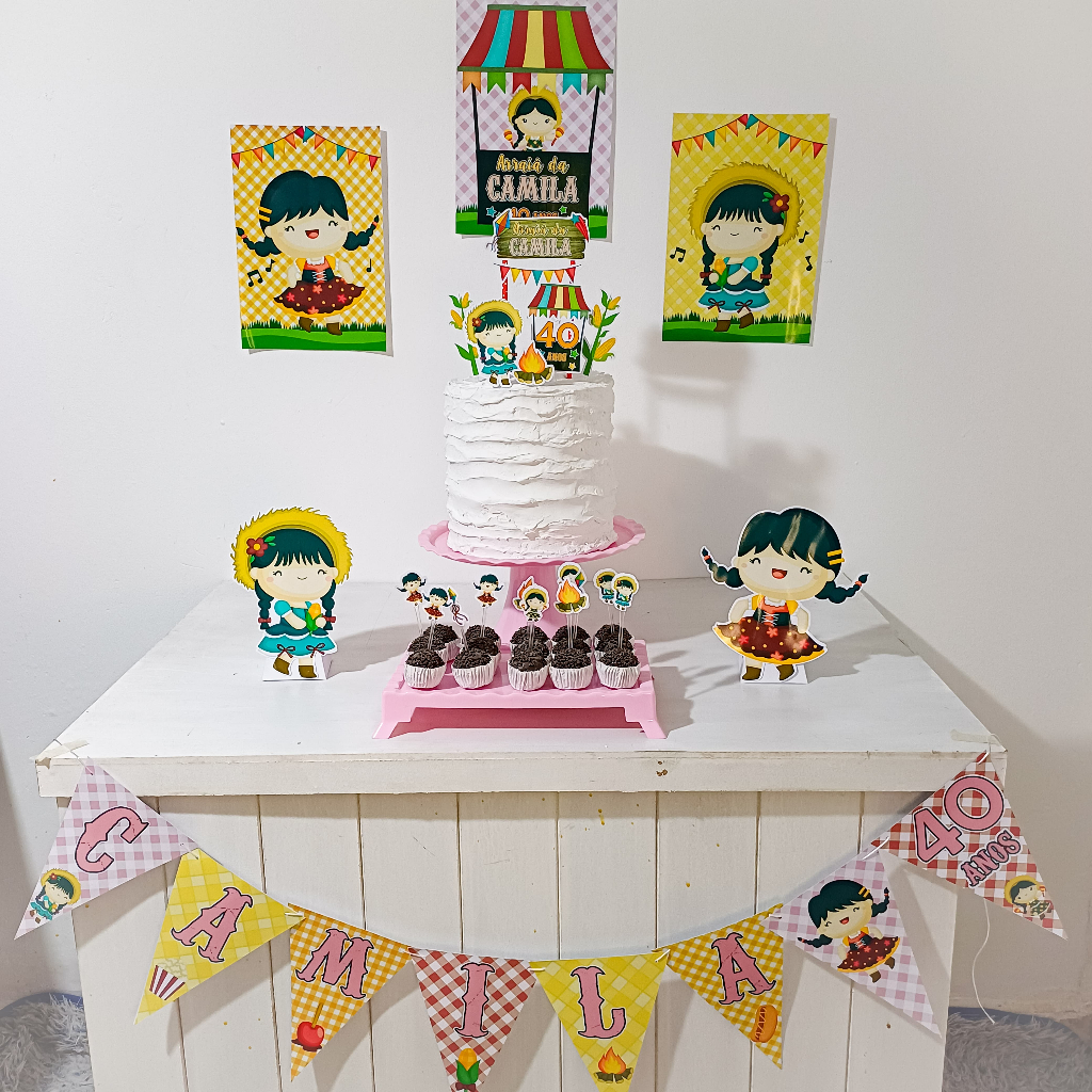 Kit Festa Junina menina Personalizado Só Um Bolinho Festa em Casa Aniversário Infantil adulto Mesversário  lembrancinha