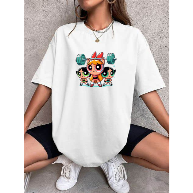 Camiseta Feminina Oversized Meninas Super Poderosas Estilo de Rua blusa Academia streetwaear
