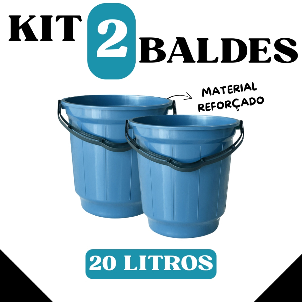 Kit com 2 Baldes 20 Litros com Alça – Plástico Resistente | Cores Sortidas