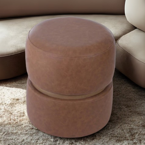 puff bolacha marrom de courino rustico, para sala