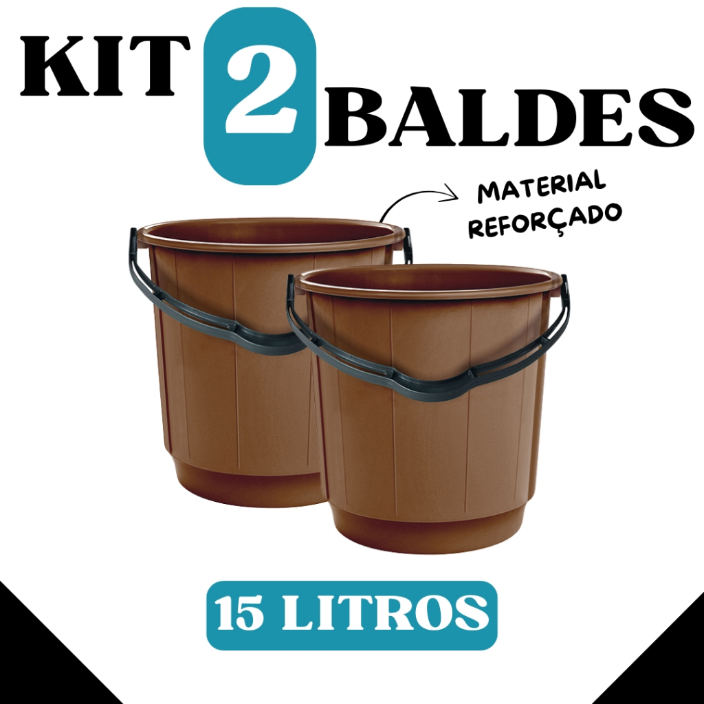 Kit com 2 Baldes 15 Litros com Alça – Plástico Resistente | Cores Sortidas - TOY BF15
