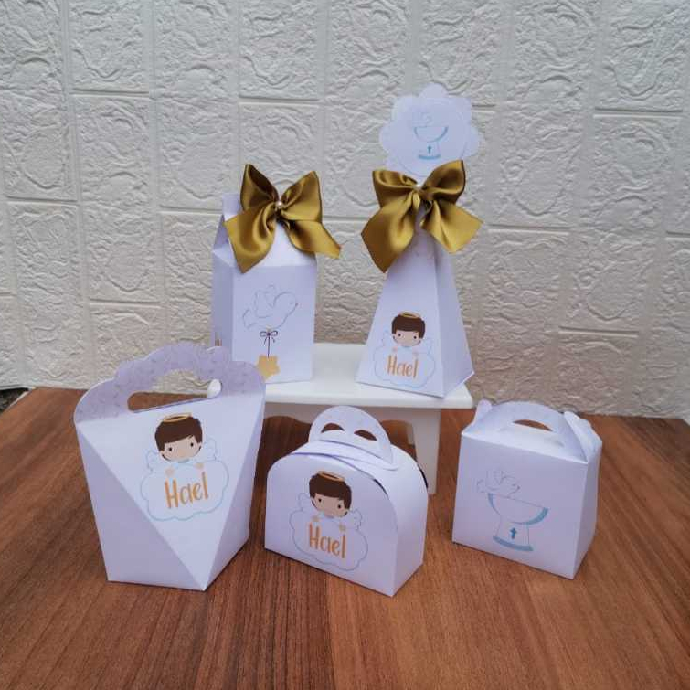 PEGUE E MONTE - Kit Festa PersonalizadoS BATISMO/BATIZADO MENINO Lembrancinhas Caixinhas para Aniversário