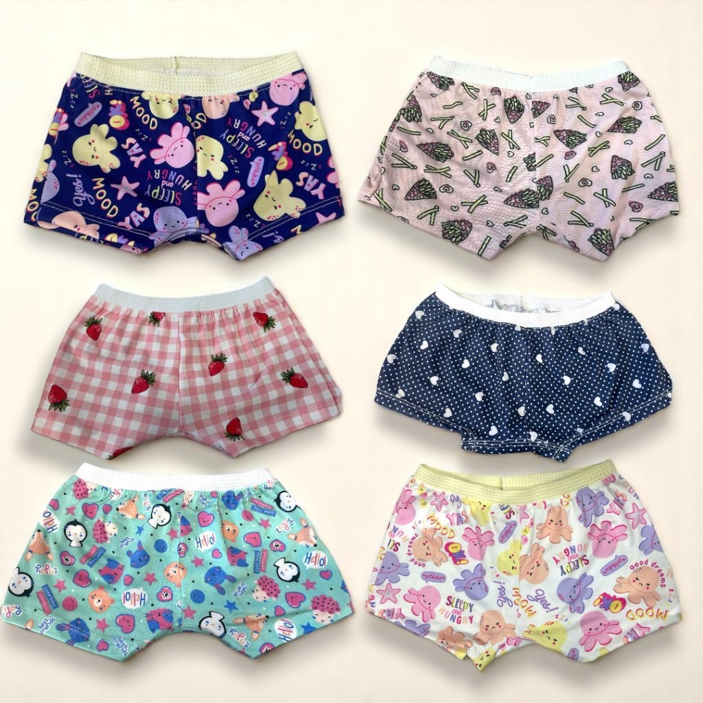 Kit 6 Calcinha Box Boxer Shortinho Infantil Menina de Microfibra Estampado