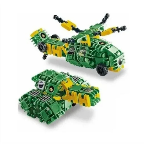 Helicóptero e Tanque de Guerra Montável 71 Peças Clic&Lig Brinquedo Infantil Tipo Lego