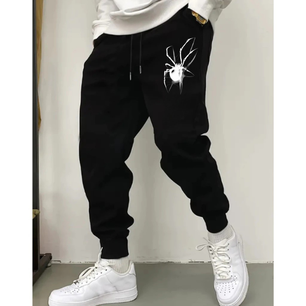 Calça Moletom Masculina Streetwear Moda Inverno Estampada Aranha Desenhos Tecido Premium 100% Algodão