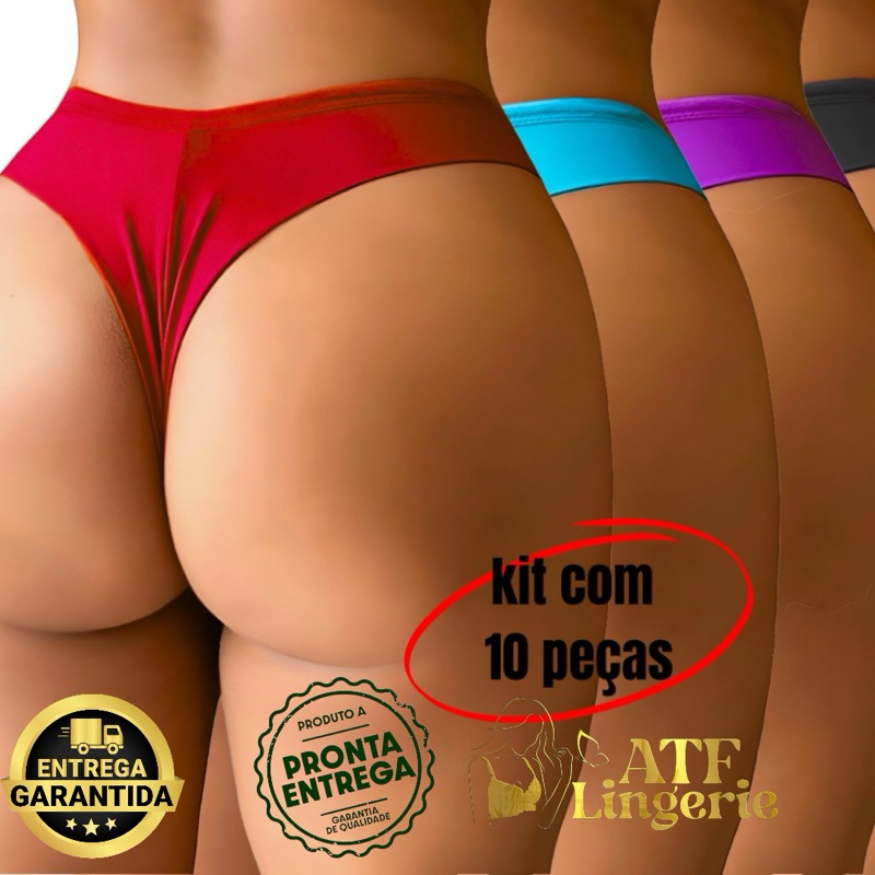 KIT C/ 10 Calcinhas Empina Bumbum Fio Dental Duplo Conforto Sensual Sem Costura no Bumbum Fio Duplo