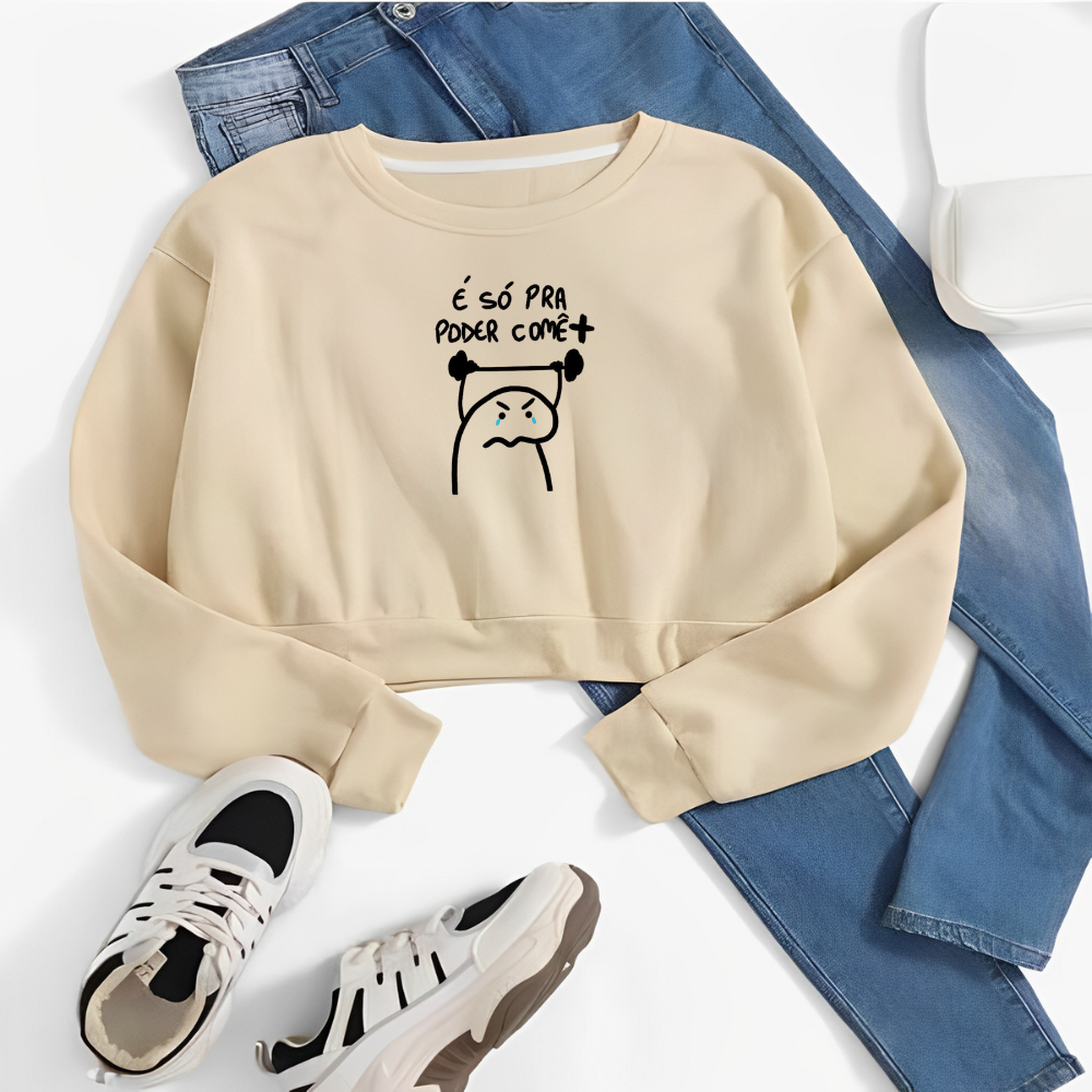 Cropped Moletom Treinar Pra Comê Fitness Blusinha Curta Frio Inverno