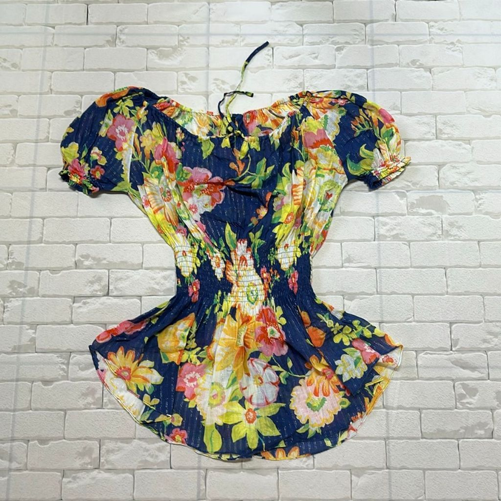 blusa multicolorida collins original, bata multicolorida estampa flores collins, blusa com brilhos (bazar, brechó))