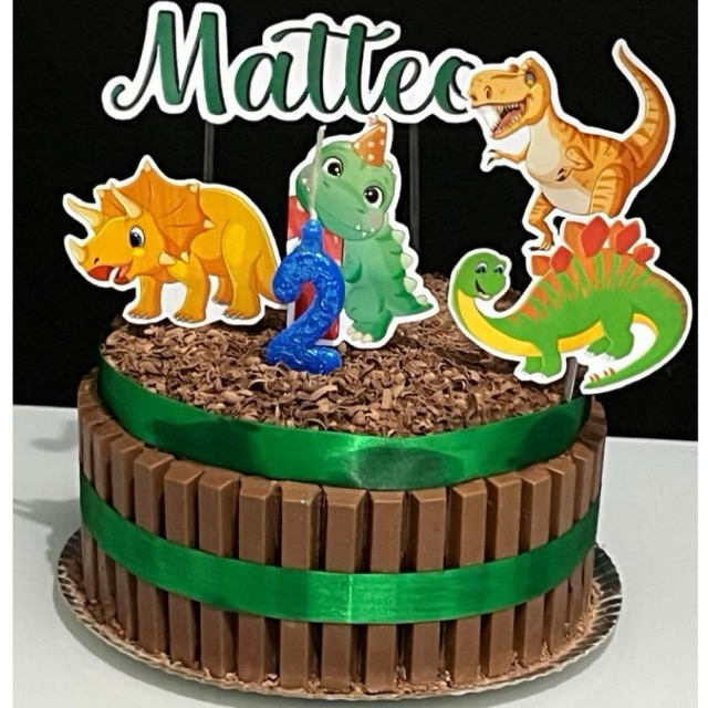 Topo de Bolo Personalizado Com Nome Aniversário e Mesversário - Tema Dinossauros- Vários Personagens