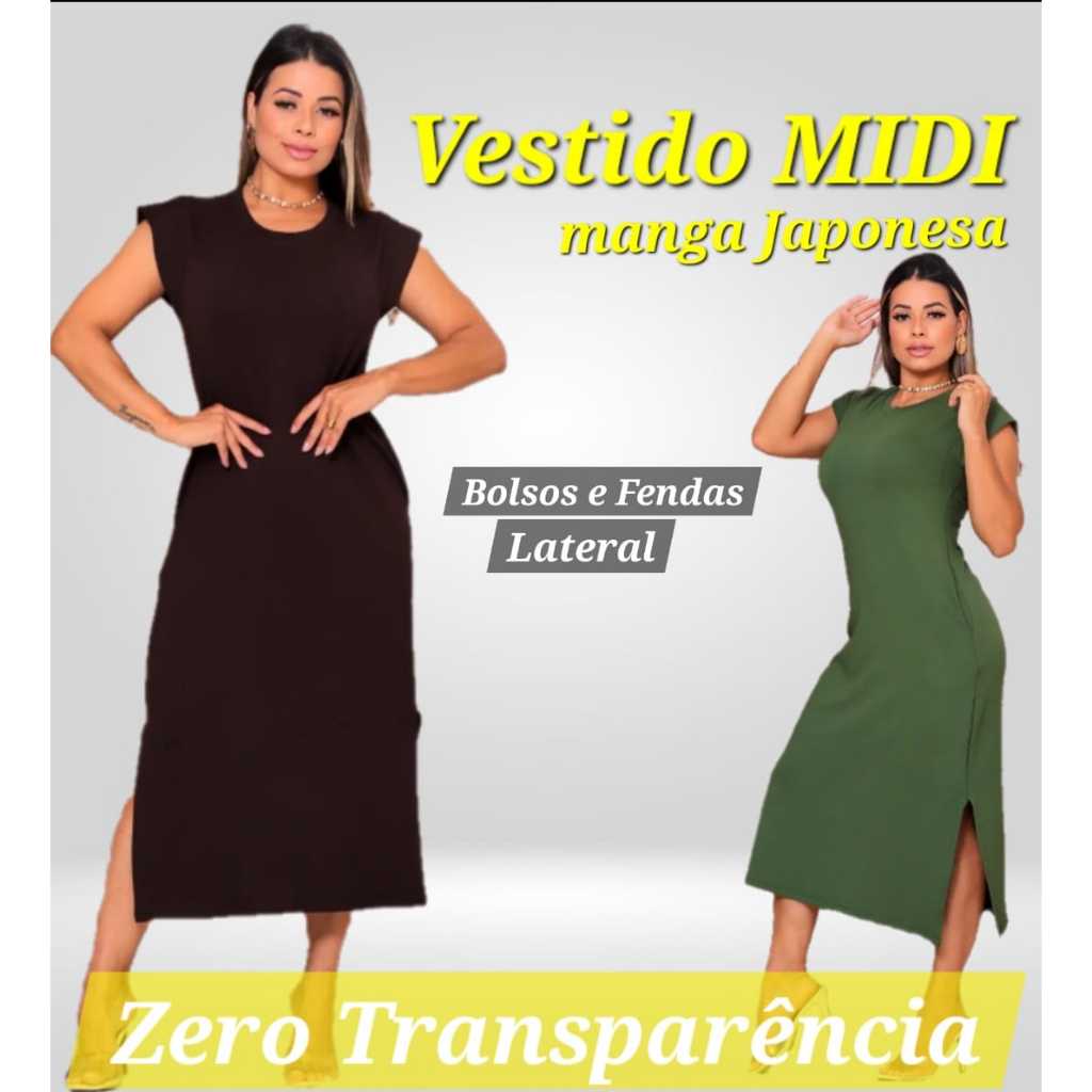 Vestido Mídi Moletinho Com Fendas Lateral Manga Japonesa tendência 2025 Vestido Feminina Casual Mídi