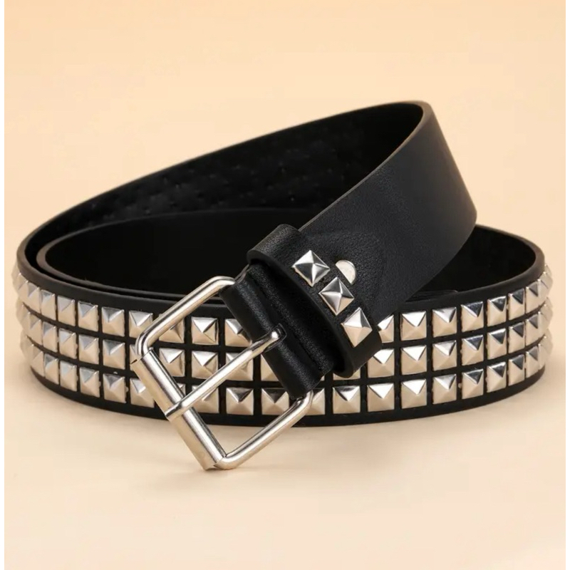 Cinto com Tachas Pretas Estilo Punk Rock gotico com Rebites com Pirâmide de Metalalicas para unissex em Oferta na Shopee