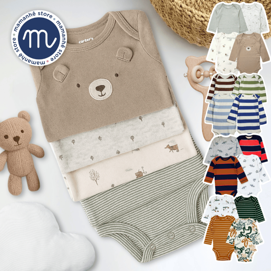 Kit Body Carters Manga Longa Bebê Menino Original